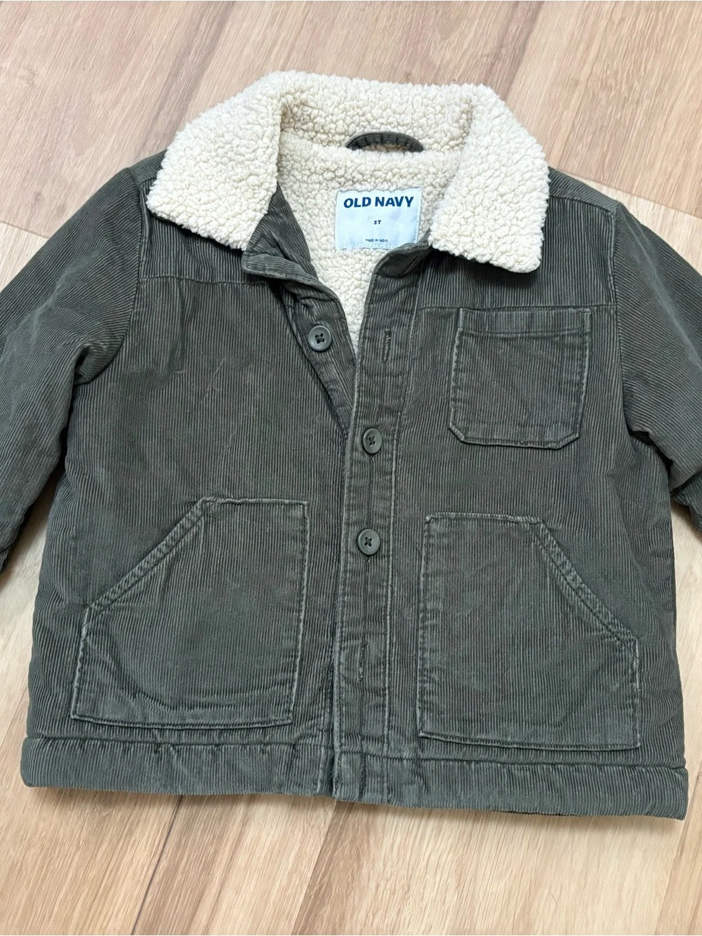 Old Navy Olive Green Corduroy Jacket with Cream Sherpa Collar